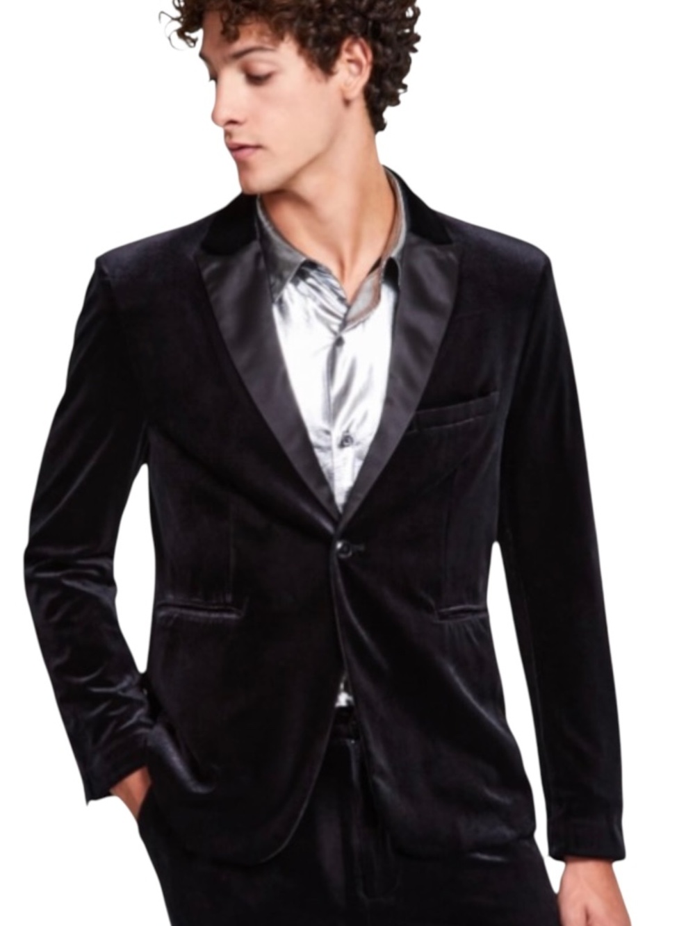 Tinsel Men's Regular-Fit Velvet Suit Jacket - Deep Black Size M - NWT